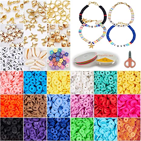 Clay Beads for Jewellery Making Flat Beads for Jewelry Making heishi Beads Polymer Clay Bead Set for Kids Earring/nacklace/Ring/Bracelet Making kit (24 Clay Beads)