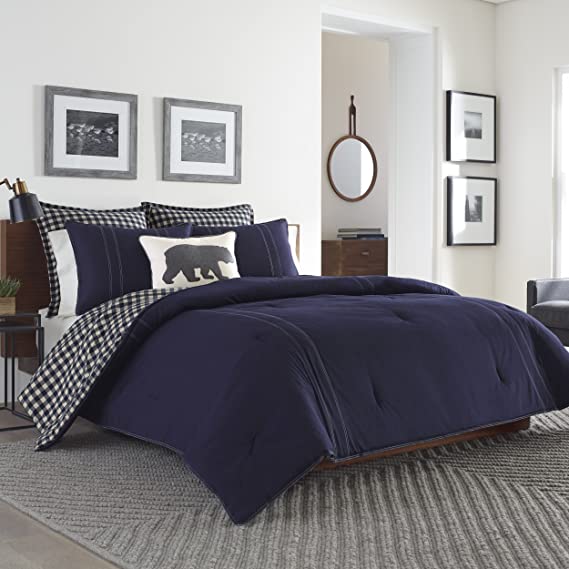 Eddie Bauer - Queen Duvet Cover Set, Cotton Reversible Bedding with Matching Shams, Stylish Home Decor (Kingston Navy, Queen)