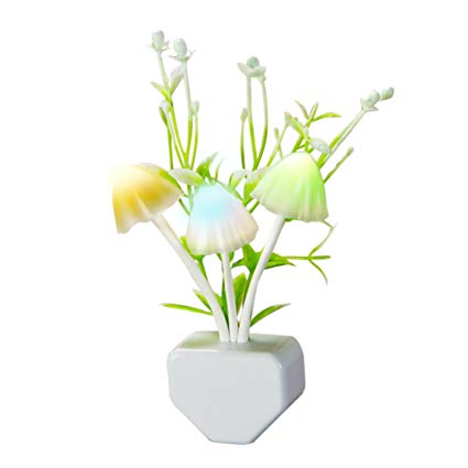 Fancy Realistic Mushroom Bedside Mini LED Night Lamp Color-Changing Plug-in Flower Plant Wall Night Light w/ Light Sensor