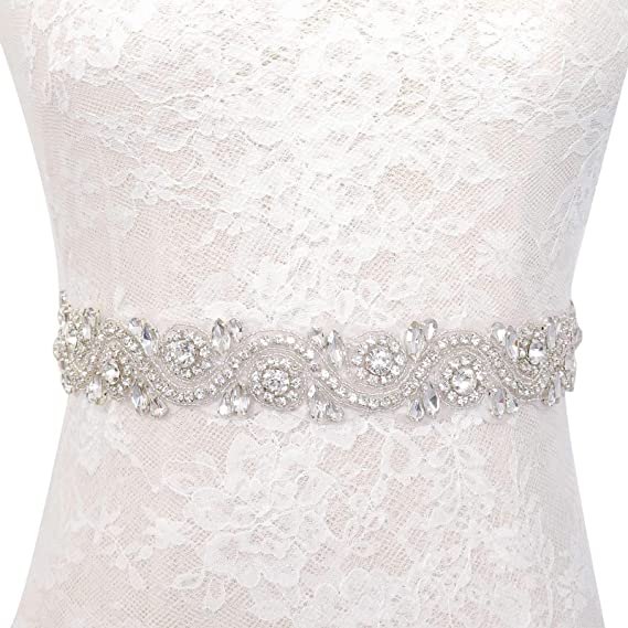 Wedding Sash Dress Belt Bridal Rhinestone Belt Crystal Silver Trim Womens Belt Ivory Ribbon for Wedding
