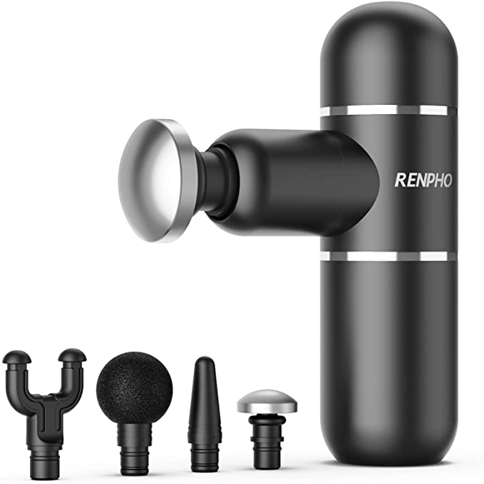 RENPHO C5 Portable Mini Massage Gun, Deep Tissue Percussion Muscle Massager for Pain Relief, Professional Quiet Electric Gun with 4 Massage Heads, for Gym Office Home Post-Workout Recovery (Black)