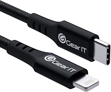 GearIT Lightning to USB-C Cable, 10ft [Mfi Certified] Nylon Braided Fast Charging Cable for iPhone 11/11 Pro/11 Pro Max/XR/XS Max/XS/X/8/8 Plus, iPad - Supports Power Delivery, Black