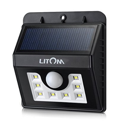 Litom Super Bright 8 LED Solar Powered Wireless Security Motion Sensor Light with Three Intelligent ModesWeatherproofWireless Exterior Security Lighting