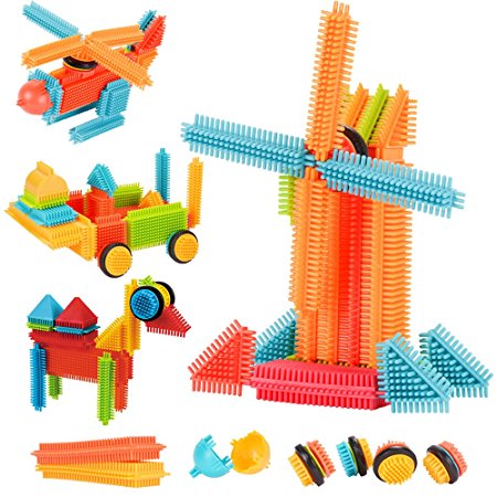 AMOSTING Bristle Blocks Building Set Educational Stacking Bath Toys for Toddlers Kids – 150pcs with Storage Bag