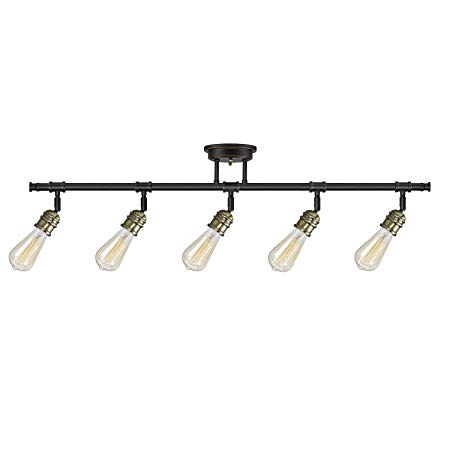 Globe Electric 59328 Rennes 5-Light Track Lighting, Oil Rubbed Bronze Finish, Antique Brass Sockets, Bulbs Included