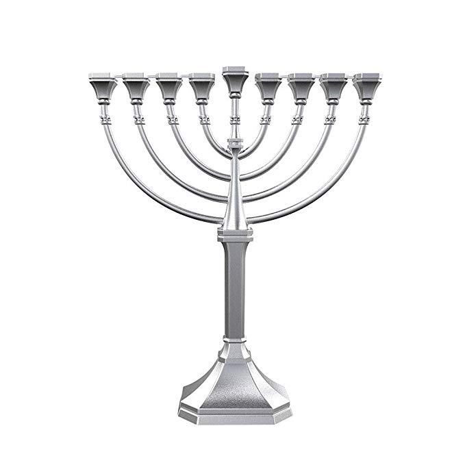 Zion Judaica Hanukkah Menorah Satin Silver Traditional Full Size Non Tarnish - Classic Graceful Style Precision Die Cast