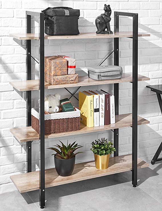 ORAF Bookshelf 4 Tier Industrial Style Bookcase, Solid 130lbs Load Capacity per Shelf Sturdy Bookshelves with Steel Frame, Wide Storage Organizer 41Wx12Dx55H inches Home Office Shelf, Wood-Grain