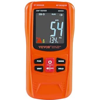 VEVOR 3-in-1 EMF Meter, 5Hz-6GHz, Handheld Rechargeable Electromagnetic Field Radiation Detector, Digital LCD EMF Tester for EF MF RF Home Inspections Outdoor Ghost Hunting 5G Cell Tower Temperature