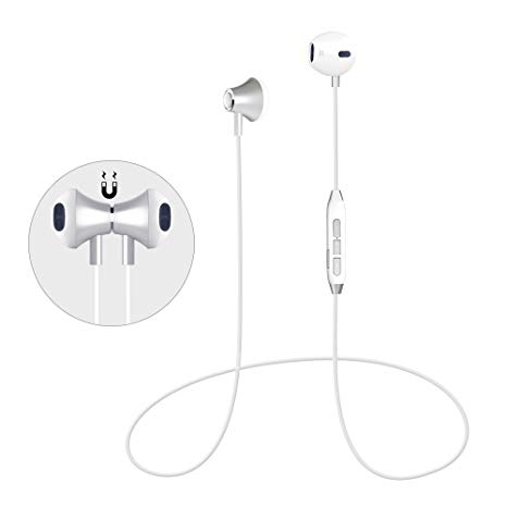 Bluetooth Headphones Magnetic Wireless Sport Earphones In-Ear HD HiFi Stereo Earbuds Noise Cancelling Headset with Mic IPX4 Sweatproof for Samsung Galaxy S7 S8 and SmartPhones (white-1)