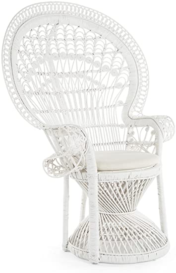 KOUBOO Pecock Grand Peacock Chair in Rattan with Seat Cushion, White, Large