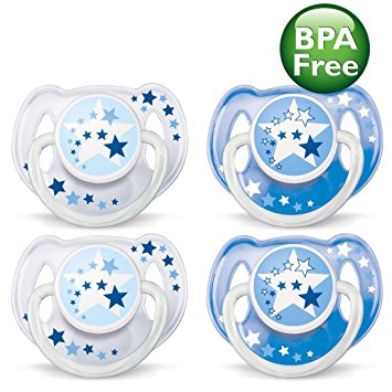 Philips Avent BPA-Free 0-6 Months Night Time Newborn Pacifiers - 4 Pack, Blue/Clear