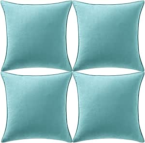 Fancy Homi 4 Packs Turquoise Decorative Throw Pillow Covers 18x18 inch/45x45 cm, Super Soft Faux Suede Decor Square Pillow Case, Solid Cushion Cover for Couch/Sofa/Bedroom/Living Room