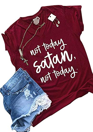 Womens Short Sleeve T-Shirt Not Today Satan Letters Printed Causal Tops Blouse