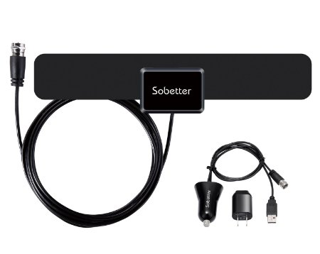 Sobetter 50 Miles Amplified Indoor HDTV Antenna with Detachable Amplifier Power Supply and 98-Feet Coax Cable