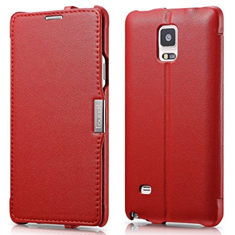 I-CARER Genuine Real Leather Luxury Pattern Series (Side-open) Back Case Cover Stand for SAMSUNG GALAXY Note 4 IV N9100 Red