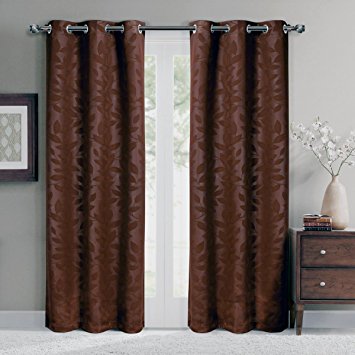Virginia Chocolate Grommet Blackout Weave Embossed Window Curtain Panels, Pair / Set of 2 Panels, 37x96 inches Each, by Royal Hotel