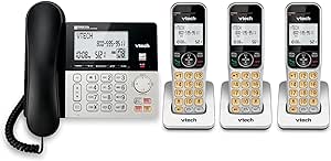 VTech VG208-3 DECT 6.0 3-Handset Corded/Cordless Phone for Home with Answering Machine, Call Blocking, Caller ID, Large Backlit Display, Duplex Speakerphone, Intercom, Line-Power Backup(Silver/Black)