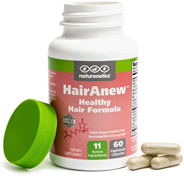 HairAnew Hair Skin and Nails Vitamins For Women & Men - Trusted Hair Supplement - Vegan - 11 Hair Vitamins & Ingredients For Growth In Confidence & Appearance - 5000mcg Biotin - 60 Capsules (1)