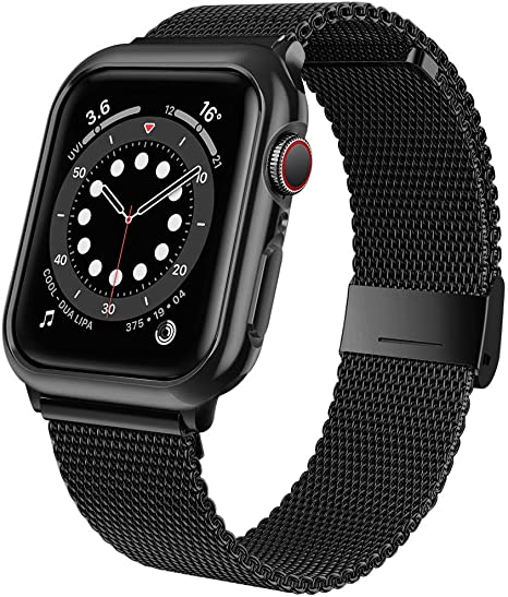jwacct Stainless Steel Bands Compatible for Apple Watch 38mm 40mm 42mm 44mm, Adjustable Magnetic Metal Strap with Soft TPU Case Compatible for iwatch Series 6/5/4/3/2/1, SE