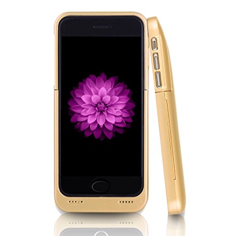 For iPhone 6/6s Charger Case, BSWHW 3500mAh 4.7” iPhone 6/6S Portable Battery Case with Pop-out Kickstand Extended Battery Pack Rechargeable Power Protection case Backup Juice Bank (Light Gold)