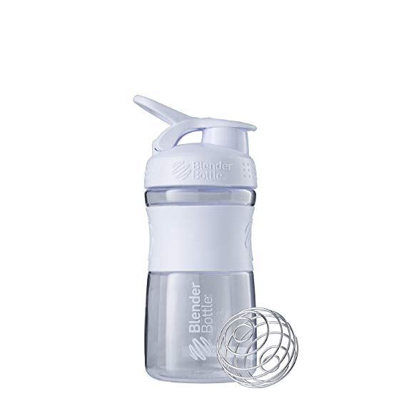 BlenderBottle SportMixer Tritan Grip Shaker Bottle, Clear/White, 20-Ounce