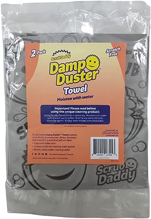 Scrub Daddy Damp Duster Towels, Magical Dust Cleaning Sponge, Dusters for Cleaning Venetian & Wooden Blinds, Vents, Radiators, Skirting Boards, Mirrors and Cobwebs, Traps Dust - Grey, 2 Pack