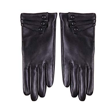 Nappaglo Nappa Leather Gloves Warm Lining Winter Button Decoration Lambskin for Women