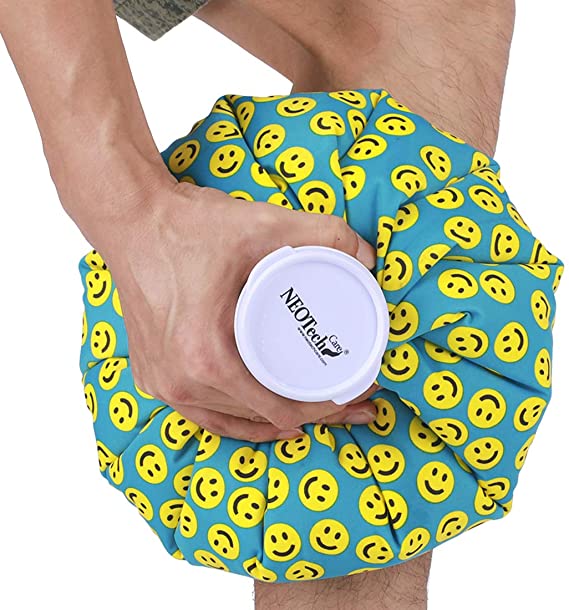 Neotech Care Ice Bag for Injuries, Swelling, Headache, Pain Relief, First Aid - Cold Pack Screw Top Lid - Reusable, Refillable, Flexible & Waterproof Pouch/Bladder Style (11 inch, Smile Design)