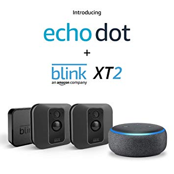 Echo Dot (Charcoal) with Blink XT2 Outdoor/Indoor Smart Security Camera - 2 camera kit