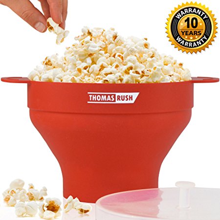 Premium Microwave Popcorn Popper by Thomas Rush - One of the Best Microwave Popcorn Makers for Home - Easy to Use - Healthy Choice - 100% Platinum Silicone - 10 Year Warranty