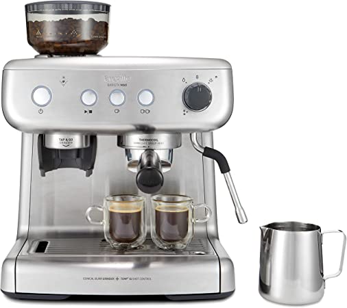 Breville Barista Max Espresso Machine | Latte & Cappuccino Coffee Maker with Integrated Bean Grinder & Steam Wand | 2.8 L Water Tank | 15 Bar Italian Pump | Stainless Steel