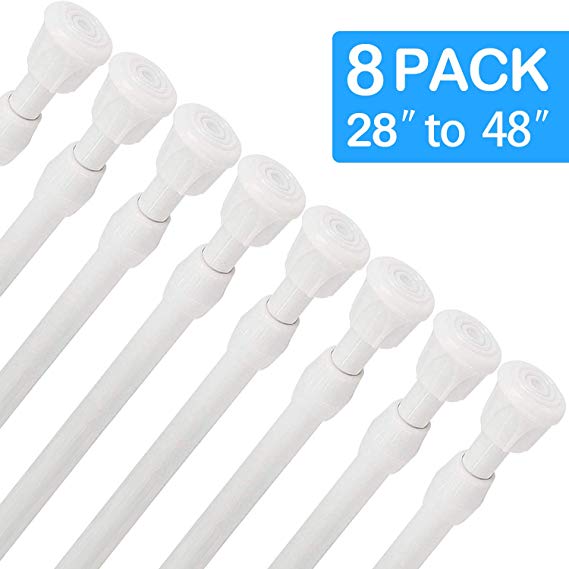 AIZESI Tension Rods - 8 Pack Spring Tension Rods 28 to 48 Inch Cupboard Bars White Tensions Rod Spring Loaded Curtain Rods