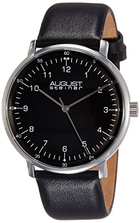 August Steiner Men's AS8090BK Stainless Steel Watch with Black Leather Band