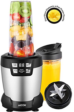 Aicok Smoothie Blender, 1200W Powerful Personal Blender with 6 blades, High Speed Blender for Shakes and Smoothies, LED Smart One Touch and Large Tritan Travel Cups