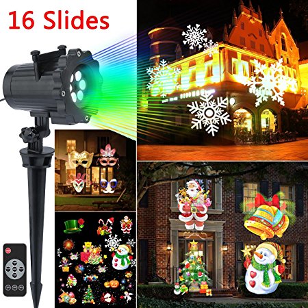 Led Christmas Outdoor Light Projector - Wonder4 2017 Newest Version Led Landscape Spotlight with 16 Exclusive Design Slides Dynamic Lighting Led Projector Light for Halloween,Xmas,Party Decoration