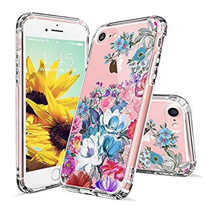 iPhone 7 Case, iPhone 7 Cover, MOSNOVO Floral Flower Garden Pattern Printed Clear Design Transparent Plastic Hard Slim Back Case with TPU Bumper Gel Protective Case Cover for Apple iPhone 7 (4.7 Inch)