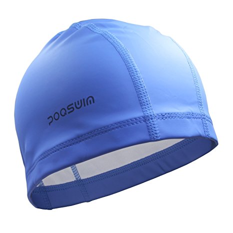 Poqswim Adult Size Lycra Swim Cap With PU Coat Swim Hat Can Fit Long Hair Swim Cap