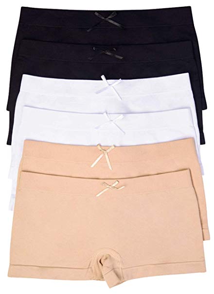 ToBeInStyle Girls' Pack of 6 Solid Color Ribbon Seamless Boyshorts