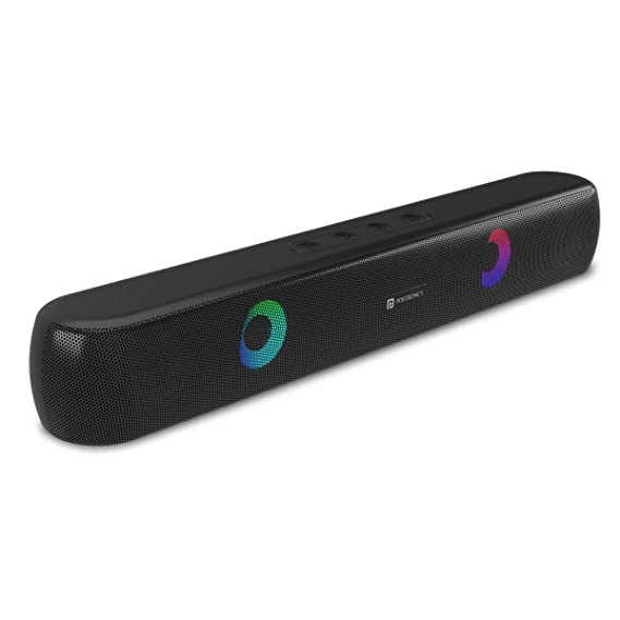 Portronics Decibel 21 10W Wireless Bluetooth Soundbar with LED Lights, TWS Function, Built-in Mic, Built-in FM Radio, USB Port, 3.5mm Aux Slot, Micro SD Slot(Black)