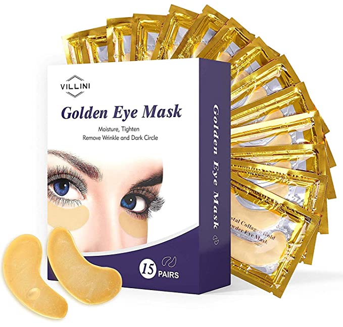 VILLINI Under Eye Patches - 24K Gold Eye Mask - Anti-Aging Under Eye Pads - Eye Wrinkle Patches - Hydrogel Eye Treatment Mask for Puffy Eyes and Dark Circles (15 Pairs)