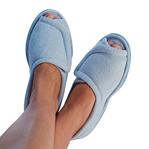 Women's Clinic Comfort Terry Cloth Slippers - Light Blue - Wide Width