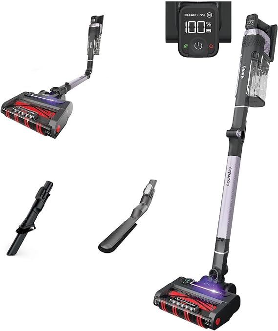 Shark IZ862H, Stratos Cordless Vacuum with Clean Sense IQ and Odor Neutralizer, DuoClean PowerFins HairPro, Includes Duster Crevice Tool & Anti-Allergen Brush, Up to 60 Minute Runtime, Ash Purple