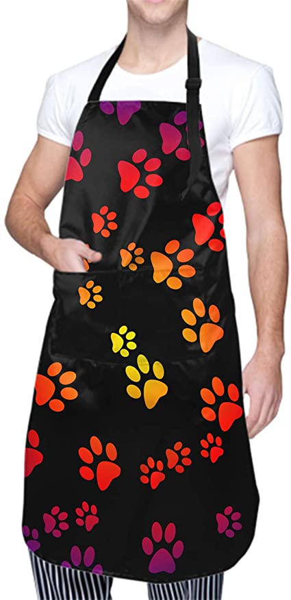 Granbey Gorgeous Dog Paws Apron Dog Lover Aprons with Pockets Waterproof Love Paw Print Bib Personalized Bibs for Adults Adjustable Shoulder Strap Polyester Aprons Cooking BBQ Adult Artist Aprons