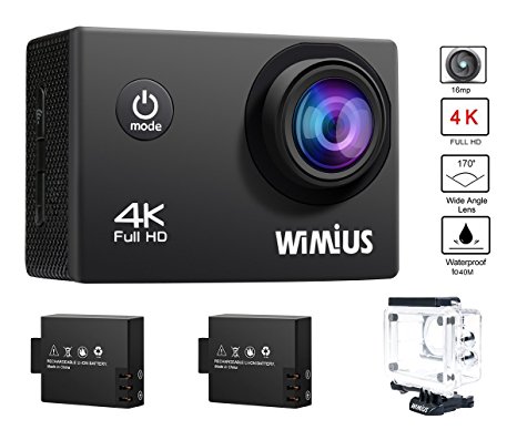 WiMiUS 4K Action Camera WiFi Waterproof Camera 16MP 1080p 60fps HD 2.0'' Camcorder Sports Camera Bike Helmet Cam with 2 Batteries and Accessories (Q1-Black)