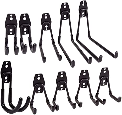 Garage Hooks Hangers 10-Pack – Shed Garage Organization Storage – Wall Hooks Heavy Duty – Garage Tool Organizer Wall Mount – Bike Hooks for Garage Utility Hooks Storage Hooks – Shed Hooks Hanging
