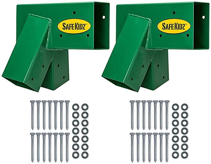 Safe-Kidz™ Wooden Swing Set Brackets :: Set of 2 Steel Swing Braces & Hardware & Instructions, Green