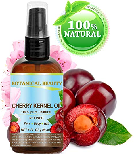 CHERRY KERNEL OIL. 100% Pure / Natural /Refined / Undiluted Cold Pressed Carrier Oil for Face, Body, Feet, Hair, Massage and Nail Care. 1 Fl. oz- 30 ml.