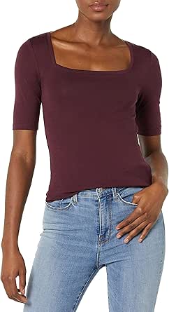 Amazon Essentials Women's Slim-Fit Half Sleeve Square Neck T-Shirt