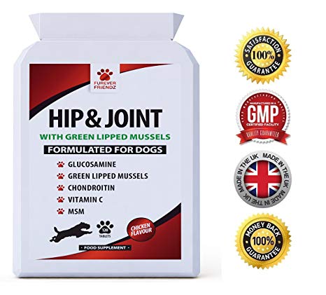 Advanced Hip And Joint Support - Glucosamine Chondroitin MSM & Green Lipped Mussels For Dogs – Chewable Food Supplement With Vitamins C & E – Great For Stiff & Older Dogs – 120 Chicken Flavour Tablets - Furever Friendz