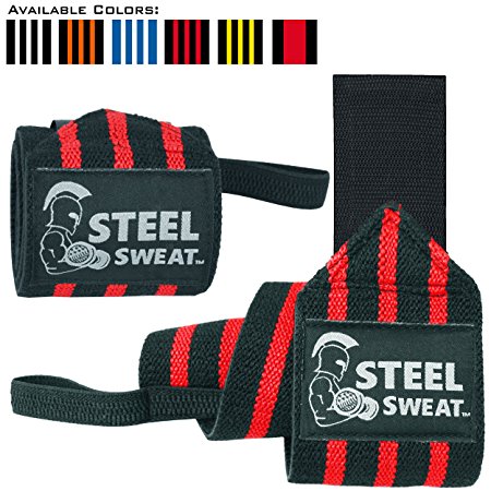 Steel Sweat Wrist Wraps 18 inches for Weight Lifting and Crossfit - Premium Grade Heavy Duty to Extreme Strength for best wrist support when Weightlifting - Brace and Guard Your Wrists